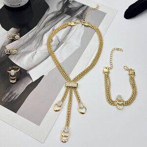 Gold Jewelry Set – Necklace, Bracelet, Ring & Earrings with Crystal Accents